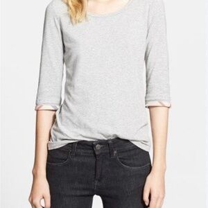 Burberry Brit Check Trim 3/4 Long Sleeve Shirt, Sz S/P